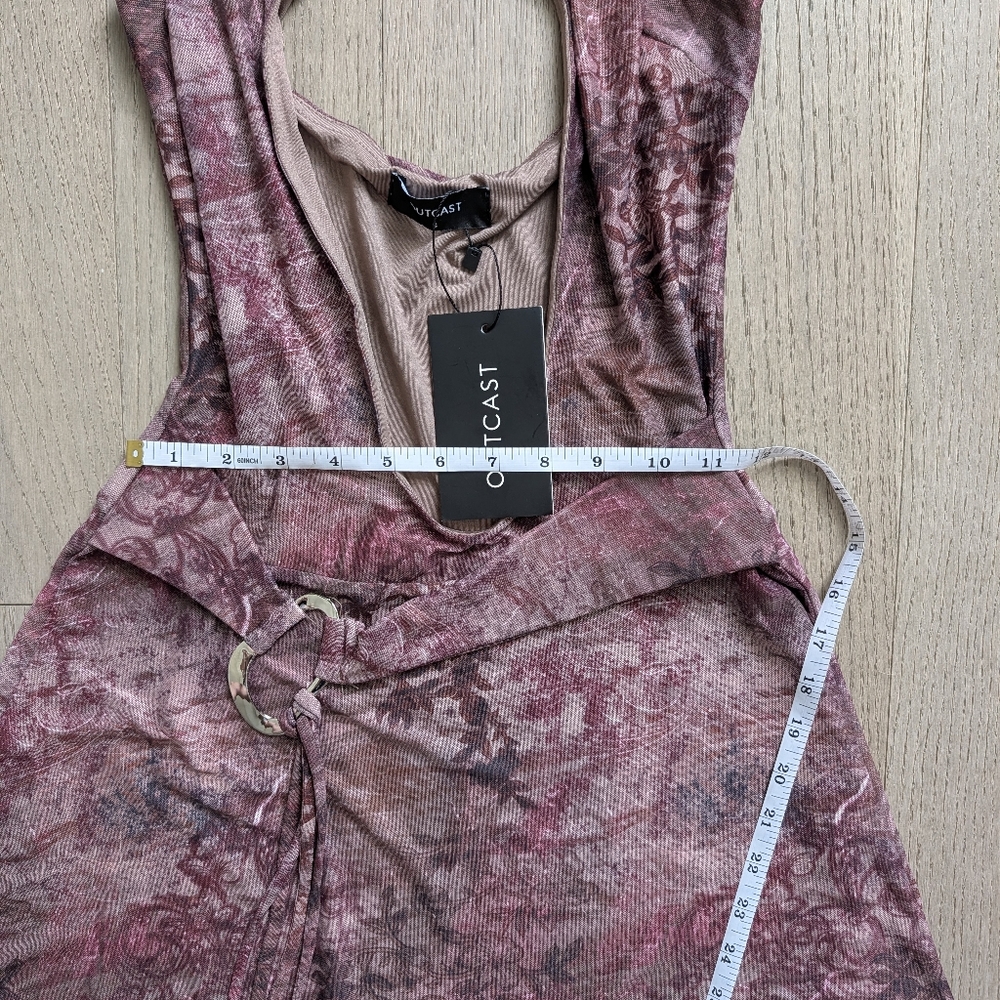 Plum Halter Mini Dress with Front Keyhole and Tie Waist - Picture 5 of 6